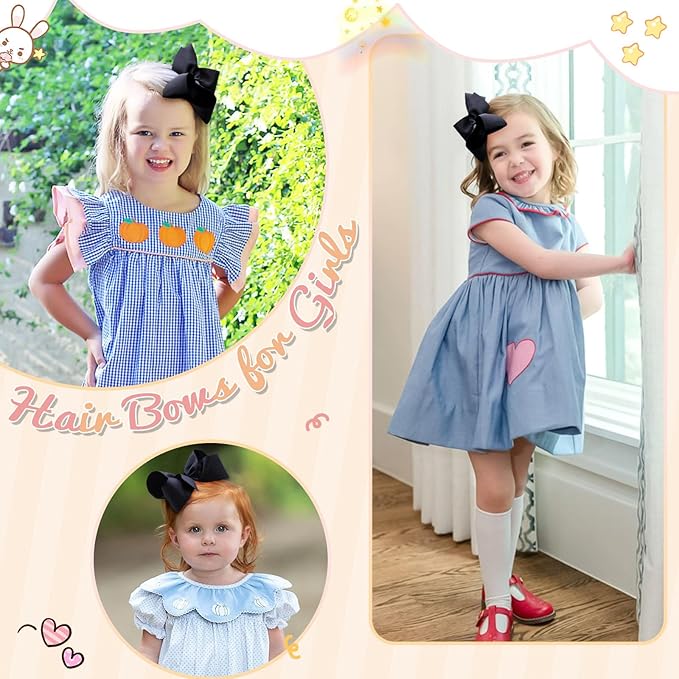 2PCS Oaoleer Black Layered Grosgrain Ribbon Alligator Clips Hair Barrettes for Baby Girls, Infants, Toddlers, Kids, and Teens (6inch-Type A, Black)