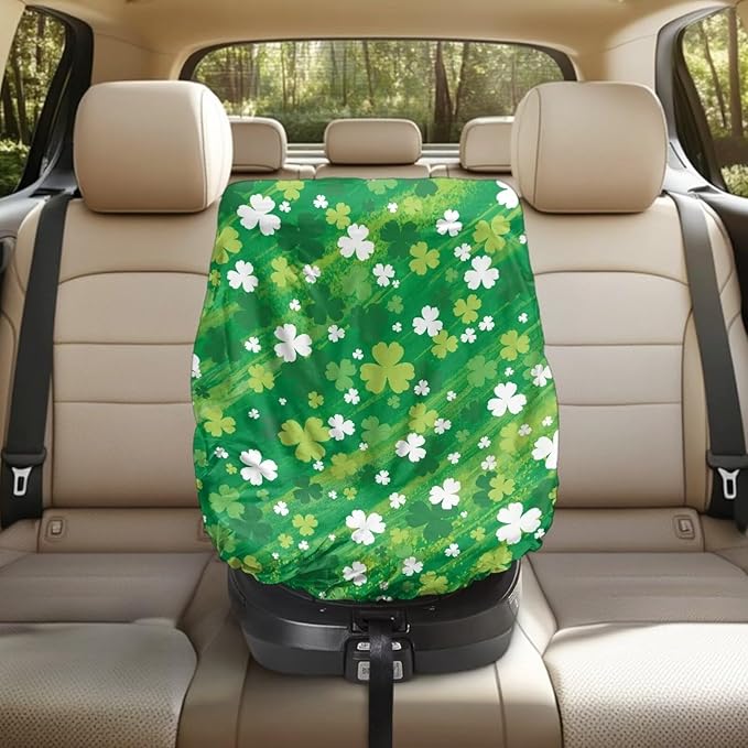 St. Patricks Day Car Seat Cover, Green Leaf Car Seat Sun Shade Cover St. Patricks Day Decor Cooler Temperature Infant Car Seats Reflective Heat Protector, UV Protection Toddler Carseat Cover