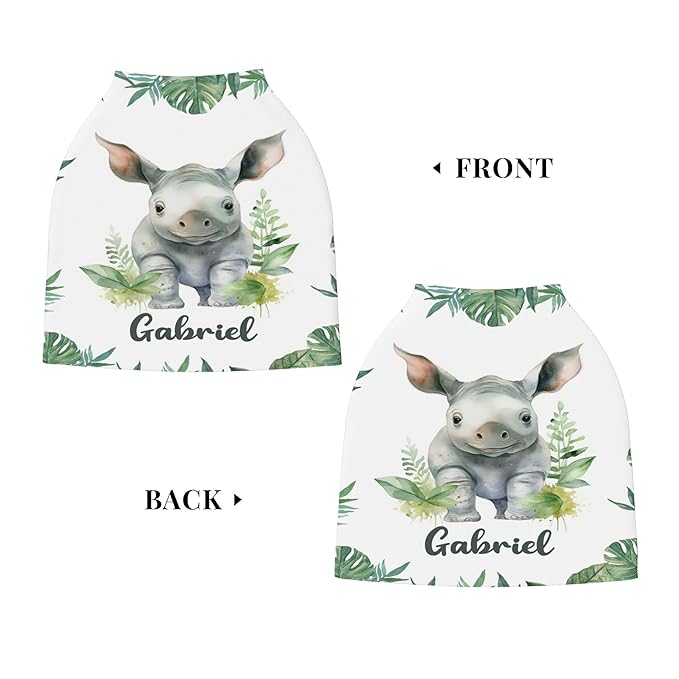 Personalized Car Seat Covers for Babies with Name – Multi-use Breastfeeding Cover Custom Rhinoceros Carseat Canopy Cover, Infant Stroller Covers for Boys and Girls