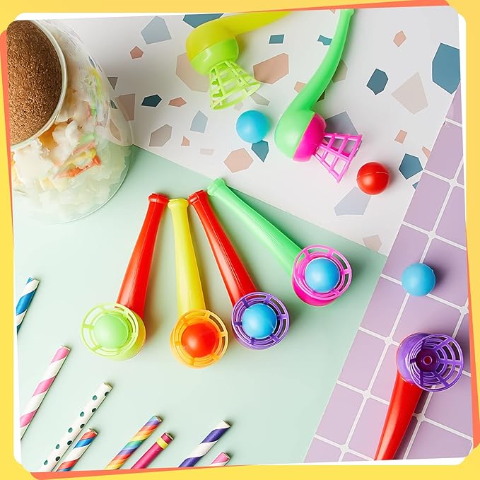 Liliful 50 Pcs Ball Blowing Toy Floating Blow Pipe Balls Stress Reliever Floating Balls Balance Blowing Toy for Birthday Party Balance Game Favors Gift Bag Stuffers Random Color