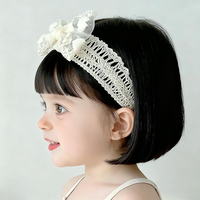 Handmade Baby Girl Headbands in Beige Baby Bows and Floral Lace Headband Bows for Newborns and Toddlers Cute Baby Girl Bows and Newborn Headband Bows