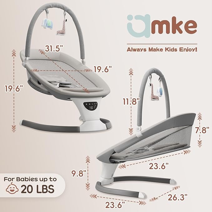AMKE Electric Baby Rocker Swing for Infants, Extra-Large Mesh Seat, Portable 5-Speed Baby Rocking Chair with 3 Timers & 12 Lullabies, for Baby Boy Girl Shower Gifts, Lightweight for Outdoor Use