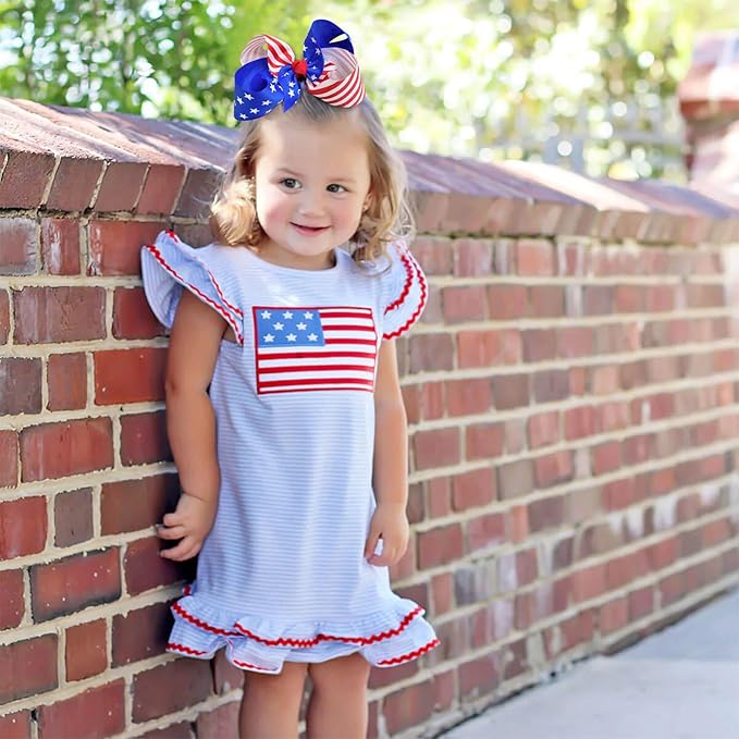 Oaoleer 2PCS 4th of July Hair Bows for Girls, Red White Blue Bows Hair Alligator Clips Hair Barrettes for Baby Girls Infants Toddlers Kids Teens Children