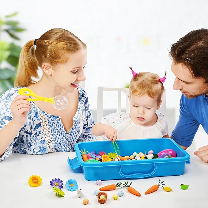 Cinrobiye 283 Pcs Spring Sensory Bin Fillers Insect Fine Motor Activity Set Mini Garden Sensory Bin Kit with Flowers Ladybugs Tools Storage Box for Sorting Counting Classroom Learning Activities