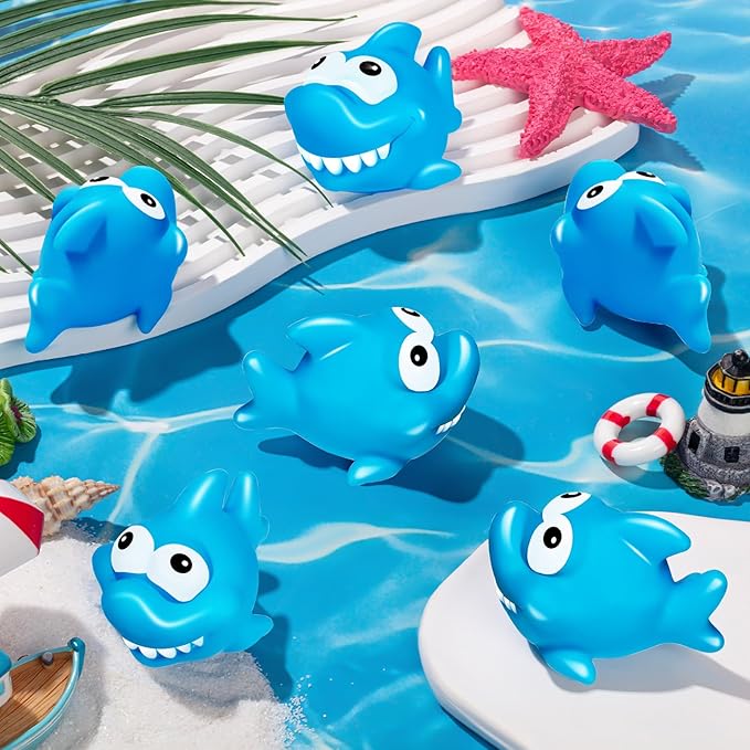 25 Pcs Rubber Sharks for Kids, Bulk Squirting Shark Bath Toys Cute Small Squeak Sharks Party Favors Summer Bathtub Toy for Birthday Shower Classroom Pool Party Favors
