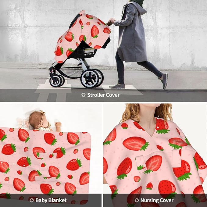Strawberries Car Seat Covers for Baby Peekaboo Opening Carseat Cover Nursing Cover Canopy for Shower Gift Newborn Toddler
