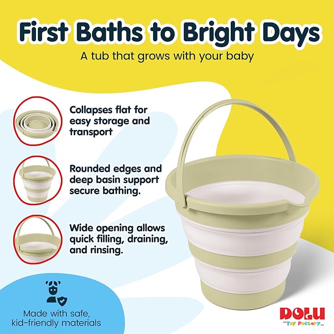 DOLU Foldable Baby Bath Bucket, Compact Toddler Wash Tub, Portable and Space Saving Design Ideal for Ages 6 Months and Older, Green