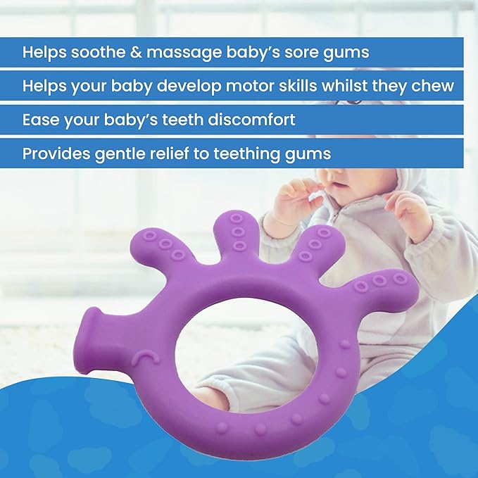 Gadgetime USA Silicone Finger Teether Toy - Handheld Teething Relief for Girls & Boys - Chew Toy - Stimulating & Soft Soothing Chew Toys - BPA Free (Purple)