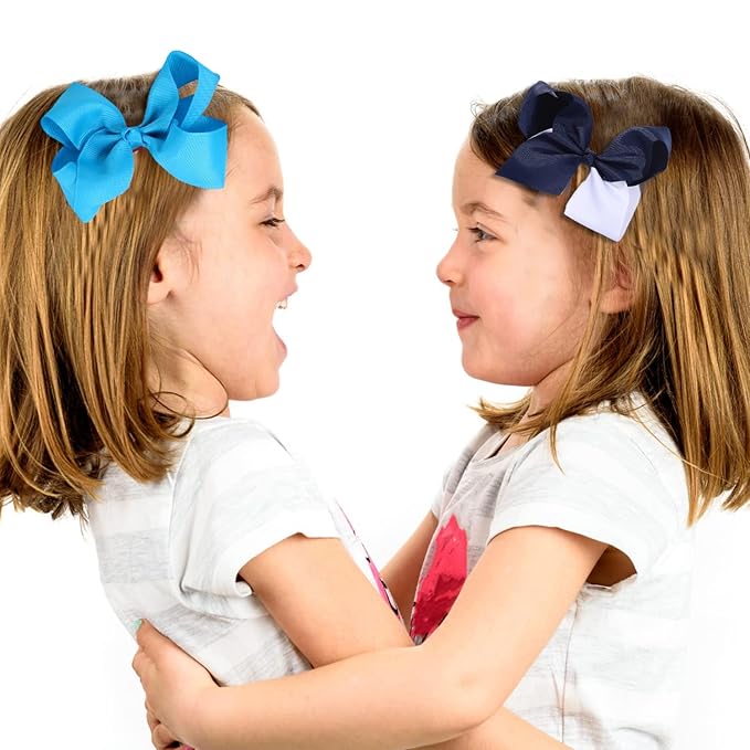 Sky Blue Bows for Girls,6PCS Hand-made Grosgrain Ribbon Hair Bows Alligator Clips Hair Accessories for Little Teen Toddler Girls Kids (Sky Blue)