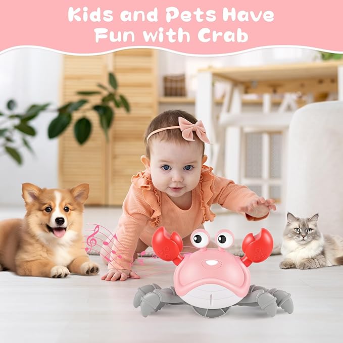 Gigilli Crawling Crab Baby Girl Toys, Tummy Time Baby Toys 6-12-18 Month, Infant Learning Crawl Walking Dancing Crab with Music&Speed Control for 3 4 5 6+ Girls Year Easter Birthday 1 2 3 Gifts