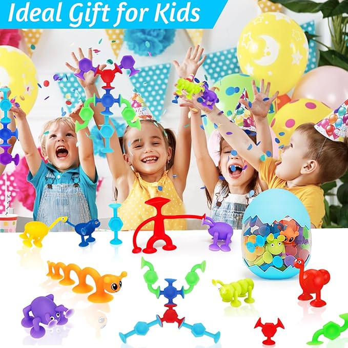 32Pcs Bath Toys for Kids Ages 1-3 2-4 4-8, Sensory Fidget Building Suction Cup Toy Mold Free Bath Toy for Toddlers Airplane Car Window Travel Road Trip Essentials Party Favor Treasure Carnival Prizes