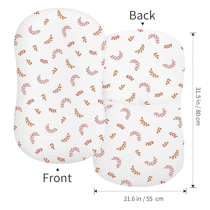 Muslin Baby Lounger Cover, Soft Breathable Newborn Lounger Pillow Cover for Boys Girls Infant (Leaf)