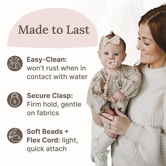 Silicone Pacifier Clip – Metal-Free Design, Lightweight Pacifier Holder for Everyday Use – Beige - Mila & Lulu