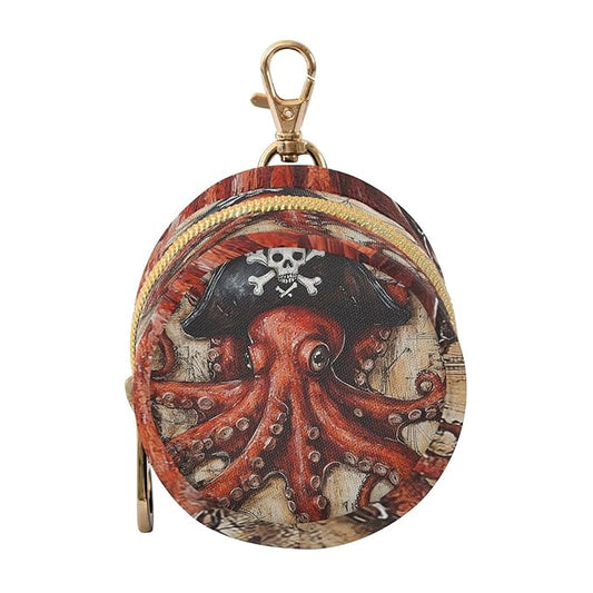 Pacifier Holder with Clip Pacifier Case for Diaper Bag Round Baby Pacifier Pouch Box Bag Portable Octopus Pirate and Compass