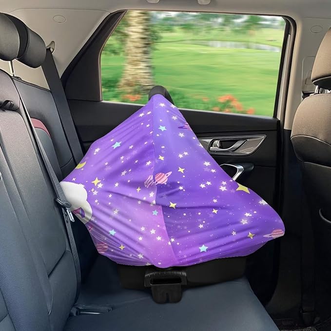 GIFTPUZZ White Cat Baby Car Seat Cover, Breastfeeding Scarf, Nursing Cover Stretchy Breathable Adjustable Infant Newborn Car Cover Protection, Infant Stroller Covers, Carseat Canopy