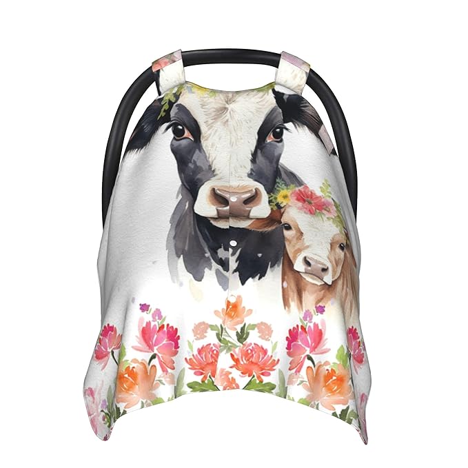Personalized Baby Car Seat Canopy with Name Custom Minky Cow Car Seat Covers Nursing Cover for Breastfeeding Multi-Use Cover Infant Carrier Carseat Winter Cover for Newborn Girls Boys