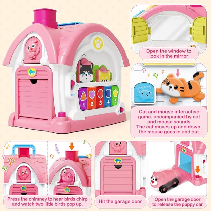 Montessori Toys for 1 Year Old Girl Gift, Musical Learning House with Lights & Sounds, Interactive Musical Toys for Baby Girls 12-18 Months,First 1st Birthday Gifts,Toddler Toy for 1,2,3 Year Old Girl
