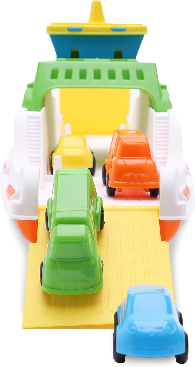 Toyland® 39cm (15") Colourful Ferry Boat with Moveable Ramps & 4 Mini Cars - Kids Floating Water Toy - Pool & Bathtime Toys - 3 Years+
