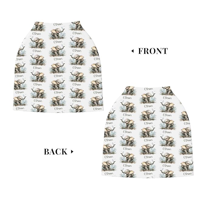 Personalized Elephant Baby Car Seat Cover with Name,Multi-Use Canopy for Nursing, Strollers,Shopping Carts,Customized Breastfeeding Cover, Full Privacy,Infant Stroller Cover