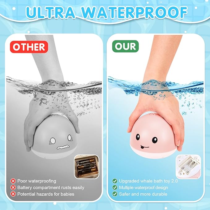 Whale Bath Toy Sprinkler, Baby Easter Basket Stuffers, Light Up Bath Toys for Kids Ages 1-3 Babies 6-12-18 Months, 1 2 3 Year Old Boys Girls Easter Toddler Birthday Gifts, Bathtub Pool Water Table Toy