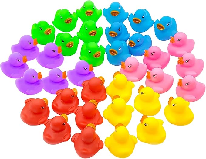 The Dreidel Company Classic Rubber Duck Toy Duckies for Kids, Six Solid Colors, Bath Birthday Gifts Baby Showers Classroom Summer Beach and Pool Activity, 2" (200-Pack)