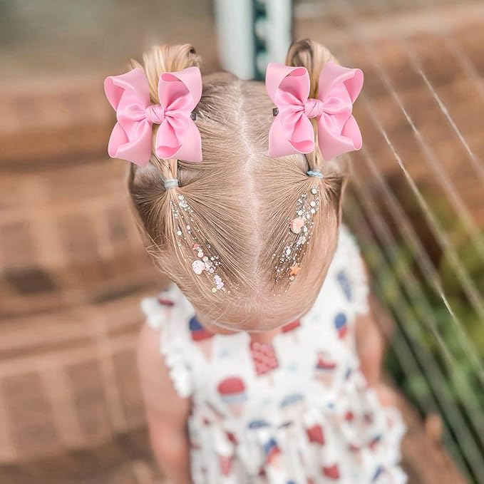 OAOLEER 2PCS 3.5inch Hair Bows for Girls，Pink Stain Ribbon Hair Bows Alligator Clips Hair Accessories for Back To School Teen Toddler Girls Kids (Pink)