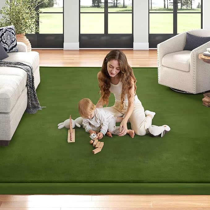 Baby Play Mat for Floor Nursery Muscle Area Rug Playroom Rug 47"x47" Memory Foam 1.3" Thick Crawling Mat for Babies,Toddlers, Infants,Kids(Moss Green)