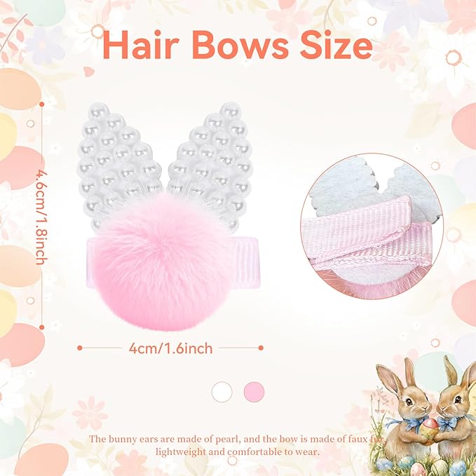 VOBOBE 4Pcs Easter Bunny Hair Bow Clips, Rabbit Hair Bow Accessories for Easter Party Birthday Supplies