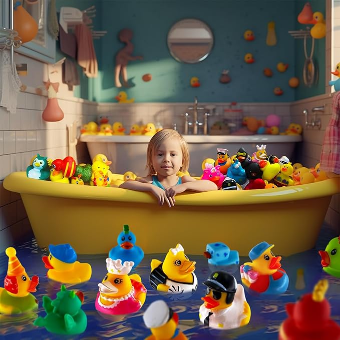 50 Pack Rubber Ducks in Bulk,Assortment Duckies for Jeep Ducking Floater Duck Bath Toys Party Favors