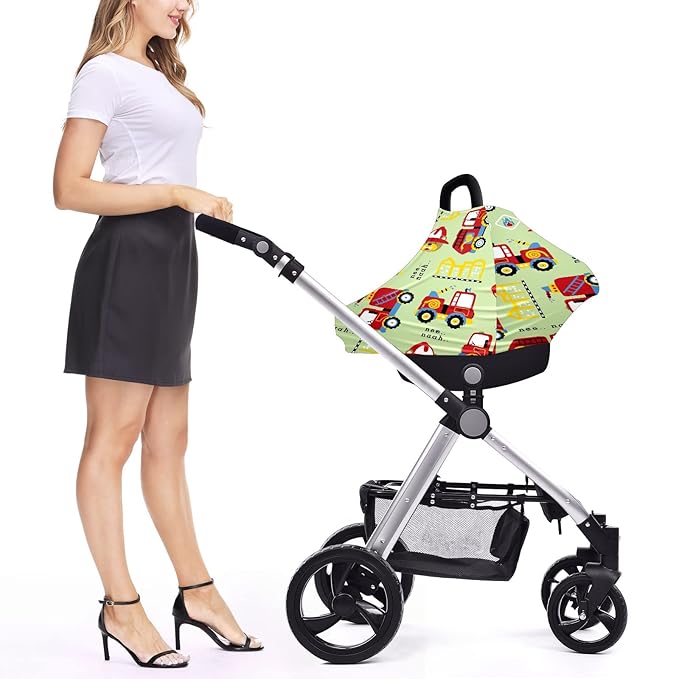 Baby Car Seat Stroller Covers Cartoon Fire Fighting Truck Nursing Cover Breastfeeding Scarf Soft Breathable Stretchy Coverage Carseat Canopy Cover for Boys and Girls Soft Breathable Multi Use