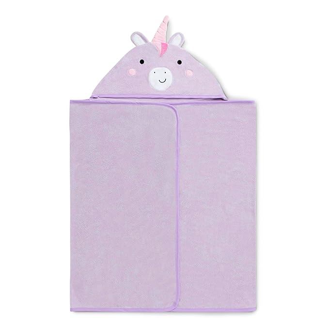 Delta Children Personalized Kids Hooded Bath Towel with Pockets - Super Soft and Absorbent- Great Gift for Boys and Girls, Light Purple Unicorn