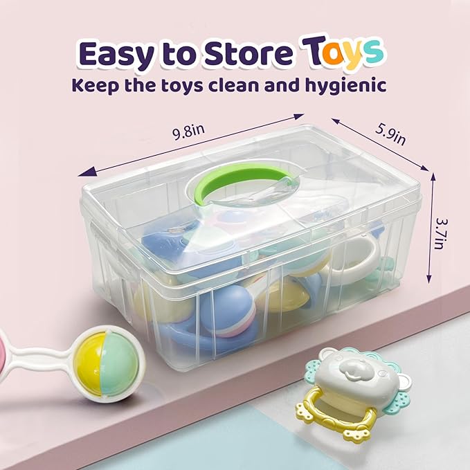 Cuterabit 13PCS Baby Rattles 0-6 Months, Baby Teething Toys with Storage Case, Infant Toys 0-3-6-12 Months, Baby Girl Toys, Best Newborn Christmas Gift for Babies Infants Boy Girl