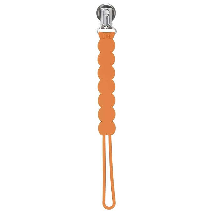 Three Little Tots All Silicone Modern, Short and Safety Tested Pacifier Clip (Orange, Waverly)