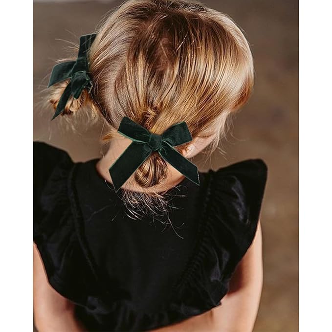 DEEKA Dark Green Uniform 15 Pieces Hair Accessories Set - Hair Bows, Hair Clips, Headband, Hair Ties for Little Toddler School Girls