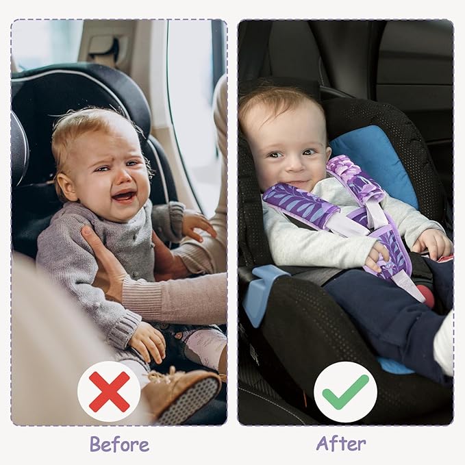 Baby Car Seat Strap Pads Suit, 3 Pieces Soft Car Seat Strap Shoulder Covers for Baby Infant Toddler, Double-Sided Car Seat Belt Covers for Stroller, Pushchair, Baby Swing, Purple Floral