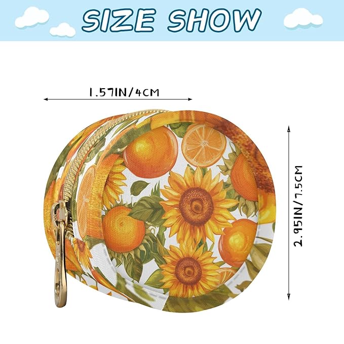 Pacifier Holder with Clip Pacifier Case for Diaper Bag Round Baby Pacifier Pouch Box Bag Portable Sunflowers and Fruity Oranges