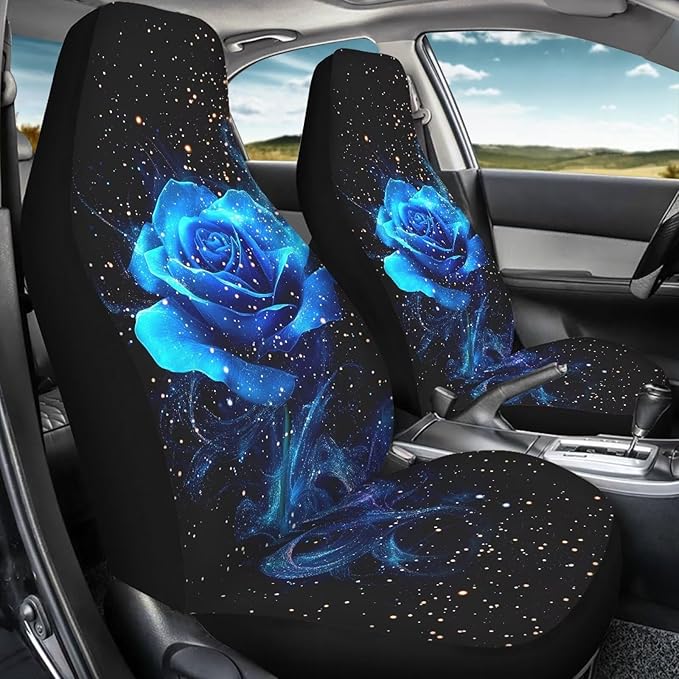 Blue Rose Car Front Seat Covers Waterproof Car Seat Cover for Front Seat Set of 2 Removable Automotive Accessories Elastic Fabrics Universal Fit Most Cars,SUV, Trucks