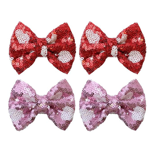 Valentines Red Sequin Hair Bows for Girls Pink Sparkly Alligator Clips Pink Love Heart Glitter Valentine's Day Hair Accessories for Little Teen Toddler Girls Kids Gift