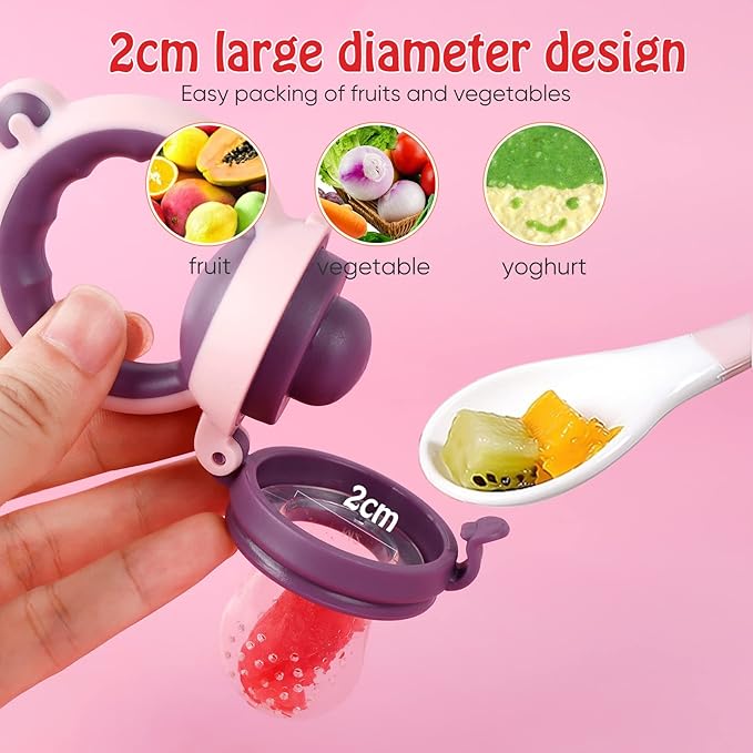 Baby Solids/Frozen Fruit Feeder Pacifier, Infant Teether Toy 4M+, BPA-Free Silicone Pouch & Nipple, Safely Introduce Solids, Teething Relief, 2-Pack