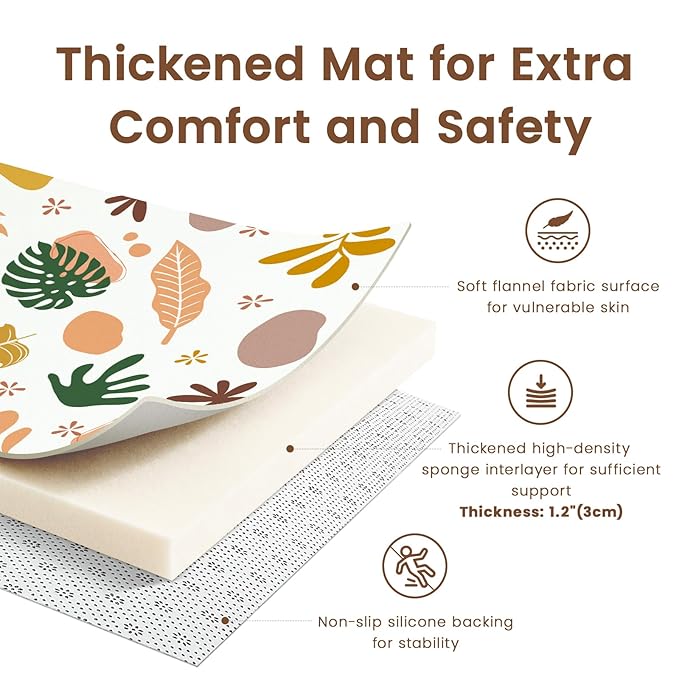 59"×71" Baby Play Mat for Floor & Playpen, 1.2" Thick High-Density Foam Nursery Mat for Tummy Time, Soft Plush Carpet with Non-Slip Bottom for Infant Toddler Baby Crawling & Playing (Boho)