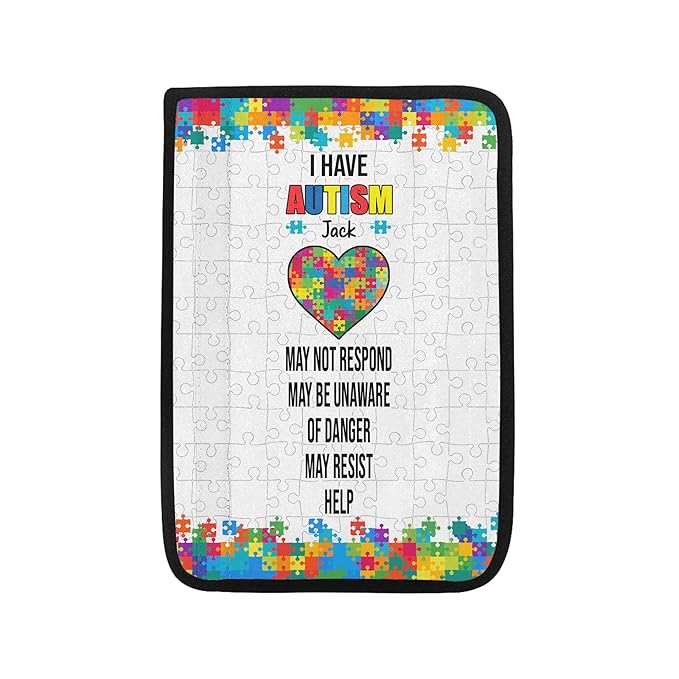 I Have Autism Colorful Puzzle Heart Personalized Name Autism Awareness Seat Belt Covers Special Need Autistic Car Seat Belt Covers for Kid Medical Alert 20
