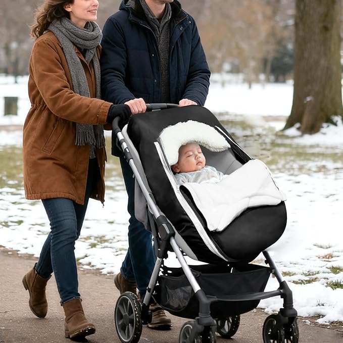 Car Seat Cover Baby Winter, Waterproof Carseat Covers Newborn Boy, Windproof Infant Car Seat Cover Warm & Breathable Use Universal Black