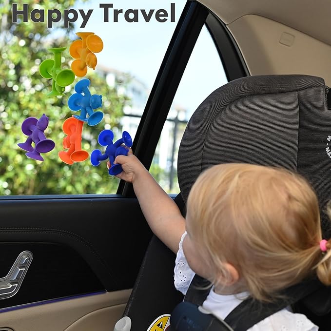 Suction Cup Toys（Pack of 12）, No Hole Baby Bath Toys Suction Toy - Connect, Build, Create - Toddler Bath Toys for Kids Ages 1-3, Silicone Sensory Fidget Toys for Baby Tray Window Travel