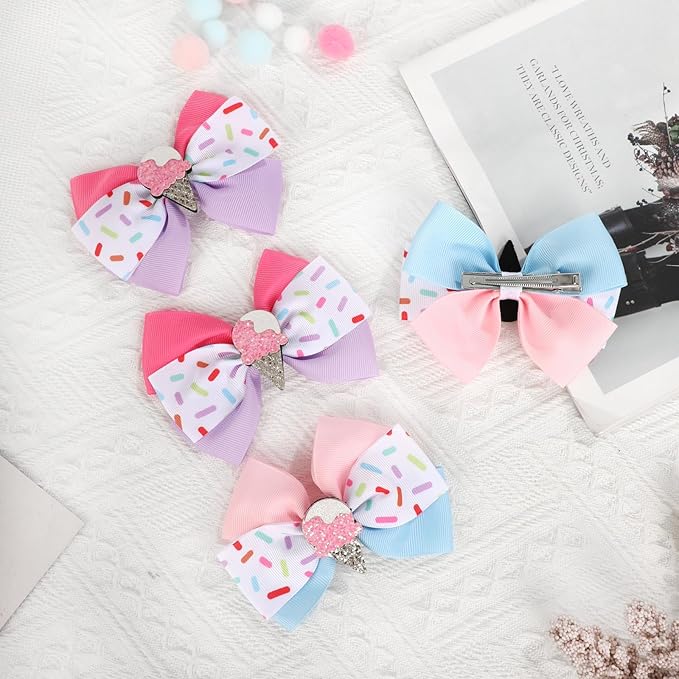 2 Pcs Baby Girl Hair Clips Ice Creams Bow Clips Cute Snap Barrette Thick Thin Hair Accessories for Little Girls Kids Teens Women (Pink)