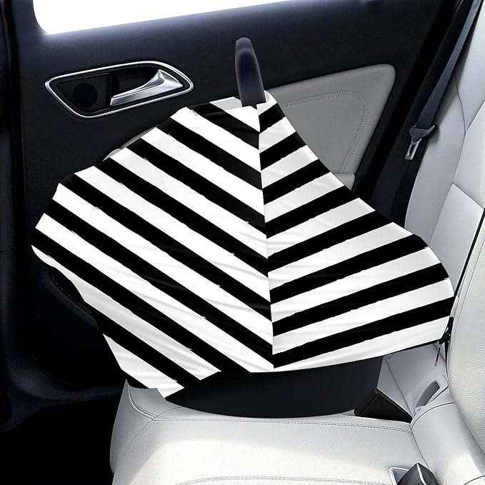 Baby Car Seat Stroller Covers Black and White Stripes Nursing Cover Breastfeeding Scarf Soft Breathable Stretchy Coverage Carseat Canopy Cover for Boys and Girls Soft Breathable Multi Use