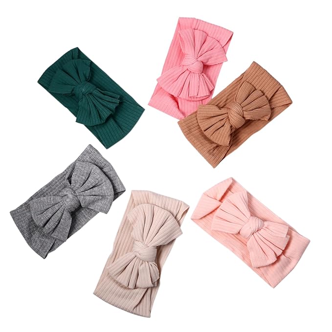 Cupimatch 6 Pieces Baby headbands: Bow design Soft Thread Cotton Solid color Comfort Headband Handmade Hair Newborn Infant Toddlers Kids