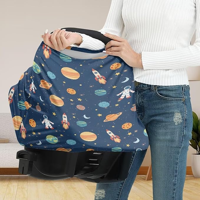 GIFTPUZZ Galaxy Car Seat Covers Nursing Cover Carseat Canopy for Babies Privacy Protection, Multi- Use Breastfeeding Covers, Nursing Scarf Baby, Infant Car Canopy for Spring Autumn