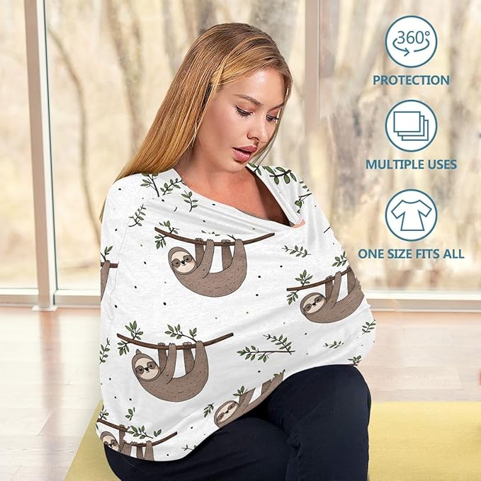 Nursing Cover Breastfeeding Scarf, Cute Doodle Sloth Car Seat Covers for Babies Infant, Stroller Cover, Carseat Canopy for Boys Girls