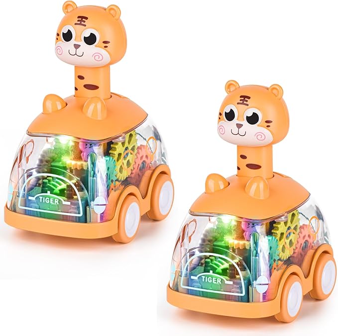 ShinySong Baby Toy Cars Press and Go Car for Toddler, Light Up Toys Birthday Gifts for Kids Boys Girls, Tiger 2PCS