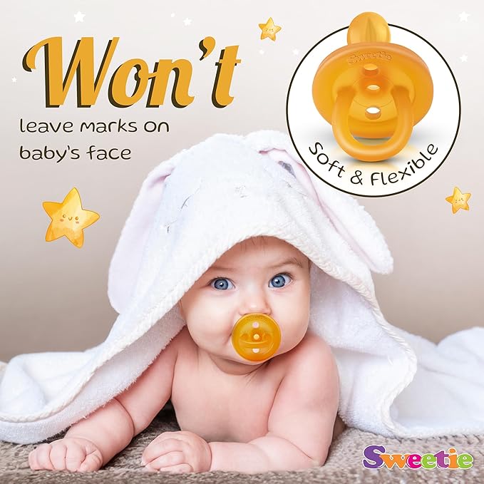 SWEETIE Rubber Pacifier Natural Rubber Pacifier Rounded (Natural Color, 0-6 Month)